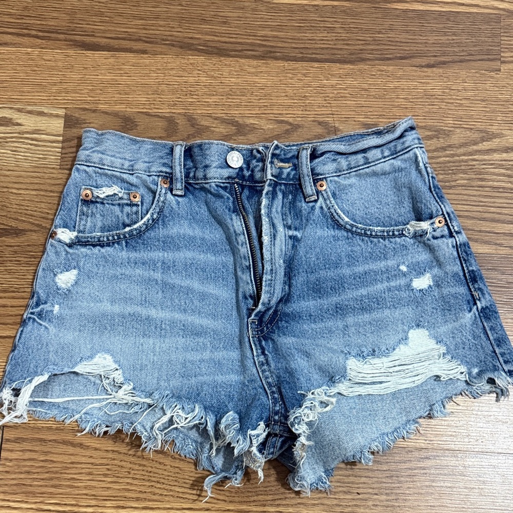 Zara Blue Distressed Jean Shorts